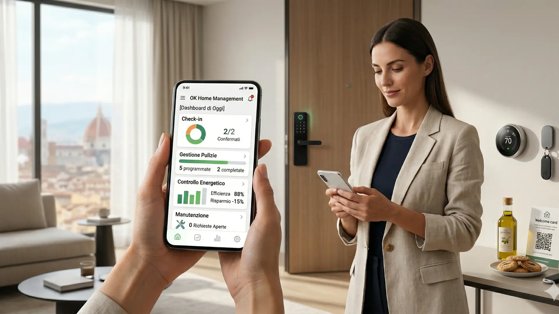 Esempio di gestione affitti brevi tramite smartphone e domotica in un appartamento moderno