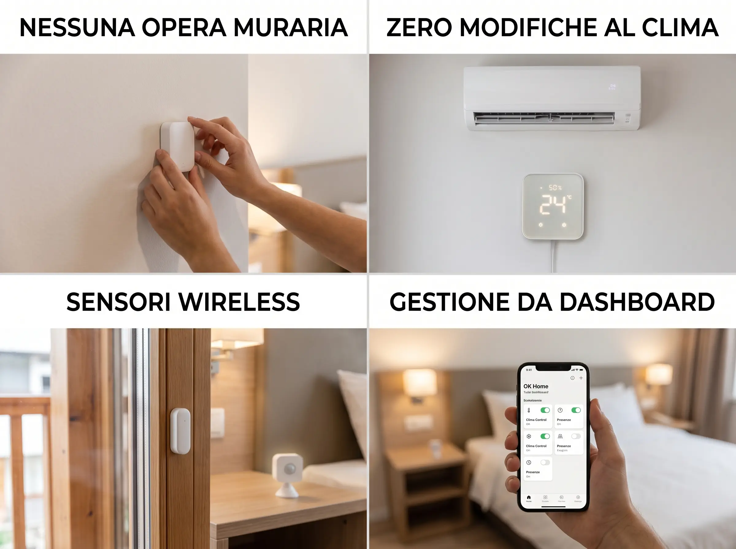 installazione non invasiva sensori wireless hub clima dashboard