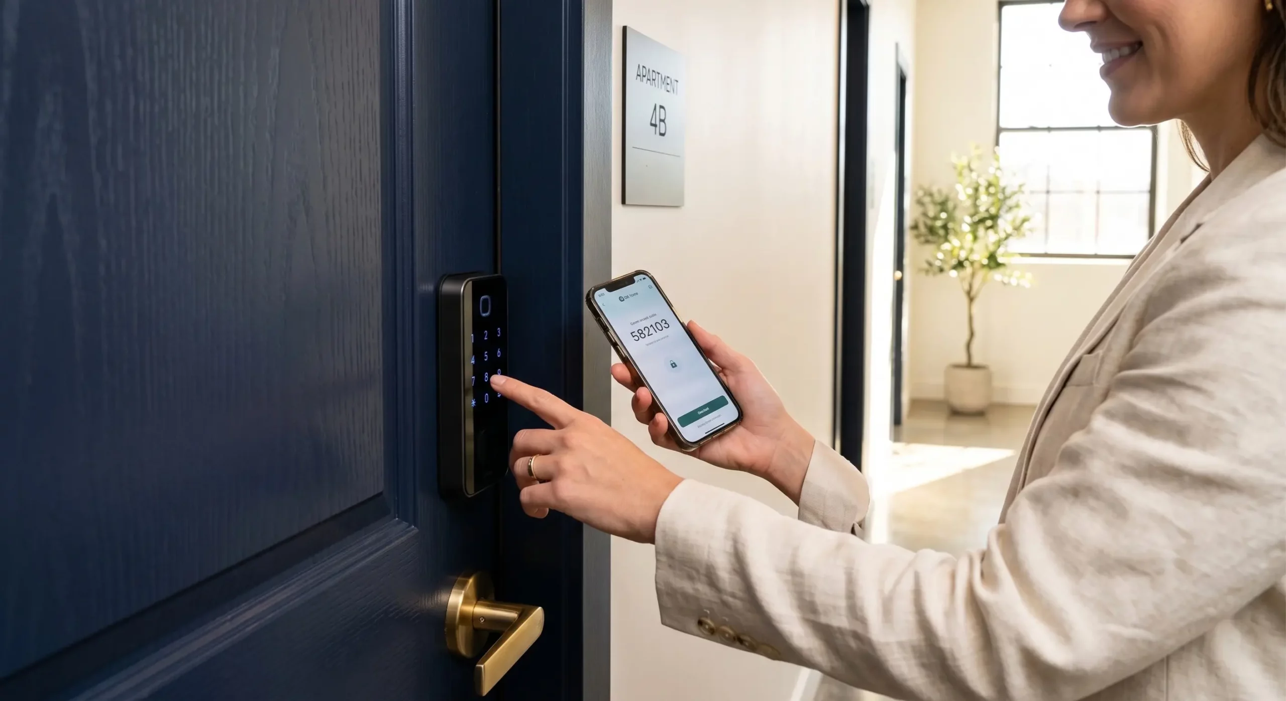 Integrazione PMS self check-in: ospite digita sul tastierino della porta il codice a 6 cifre ricevuto sullo smartphone